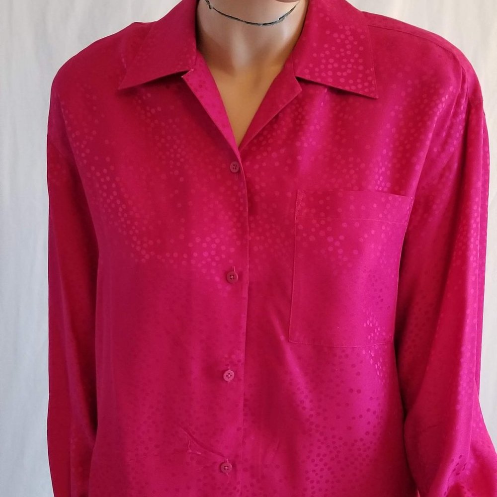 Vintage Silk Fuchsia Blouse Button Down Shirt